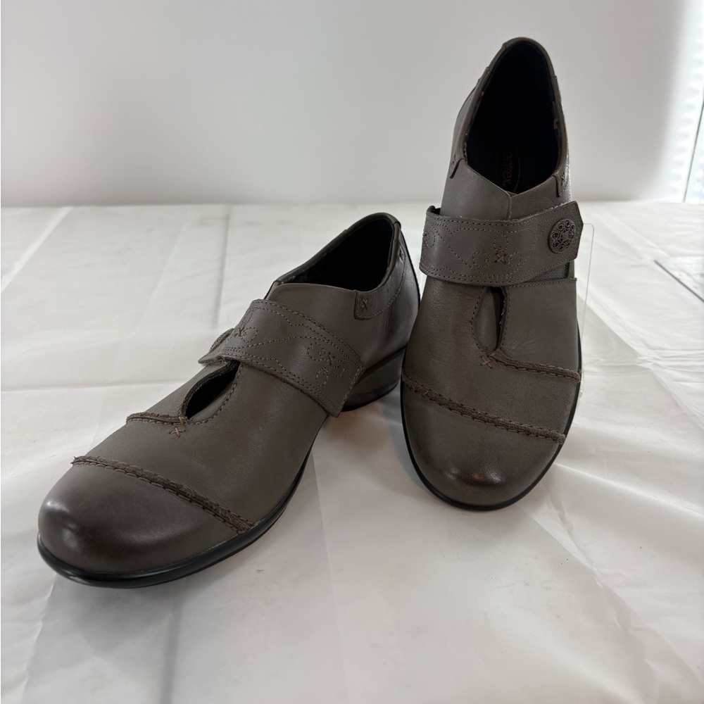 Aetrex Corinne Monk Strap Gray Leather Mary Jane Style Shoes Size 8 M